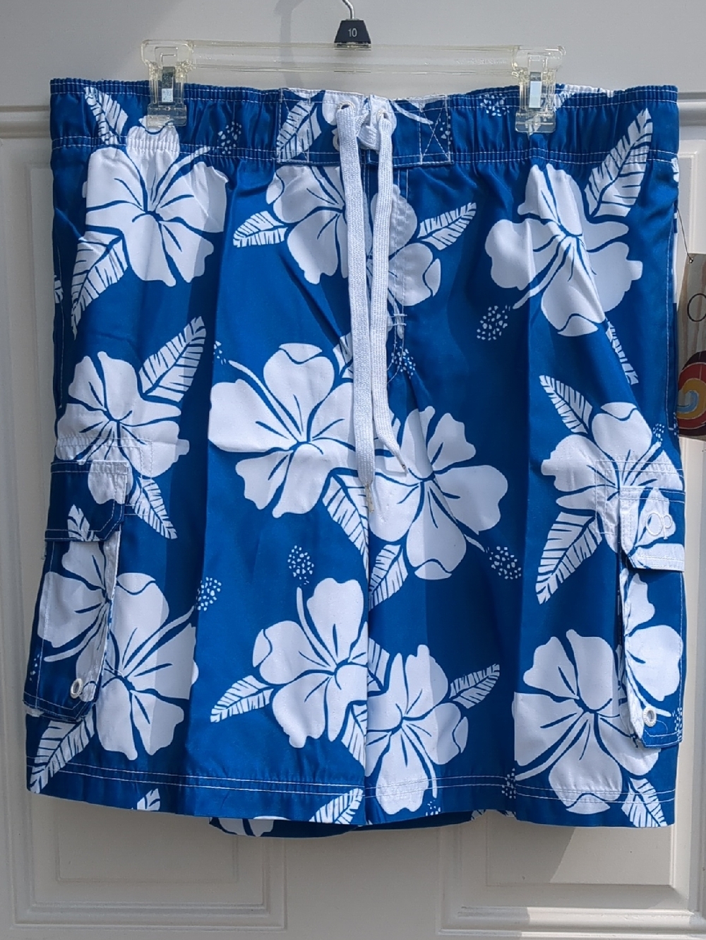 OP Blue and White Floral Swim Trunks